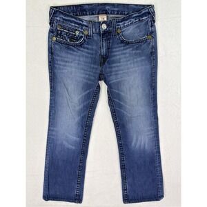 True Religion Jeans Mens 34x30 Blue Medium Wash Rainbow Ricky Straight Read**